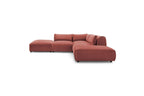 Jeanne - Canapé D'Angle Fixe Modulable - Tissu Velours Avec 2 Chauffeuses, 1 Angle Et 2 Poufs