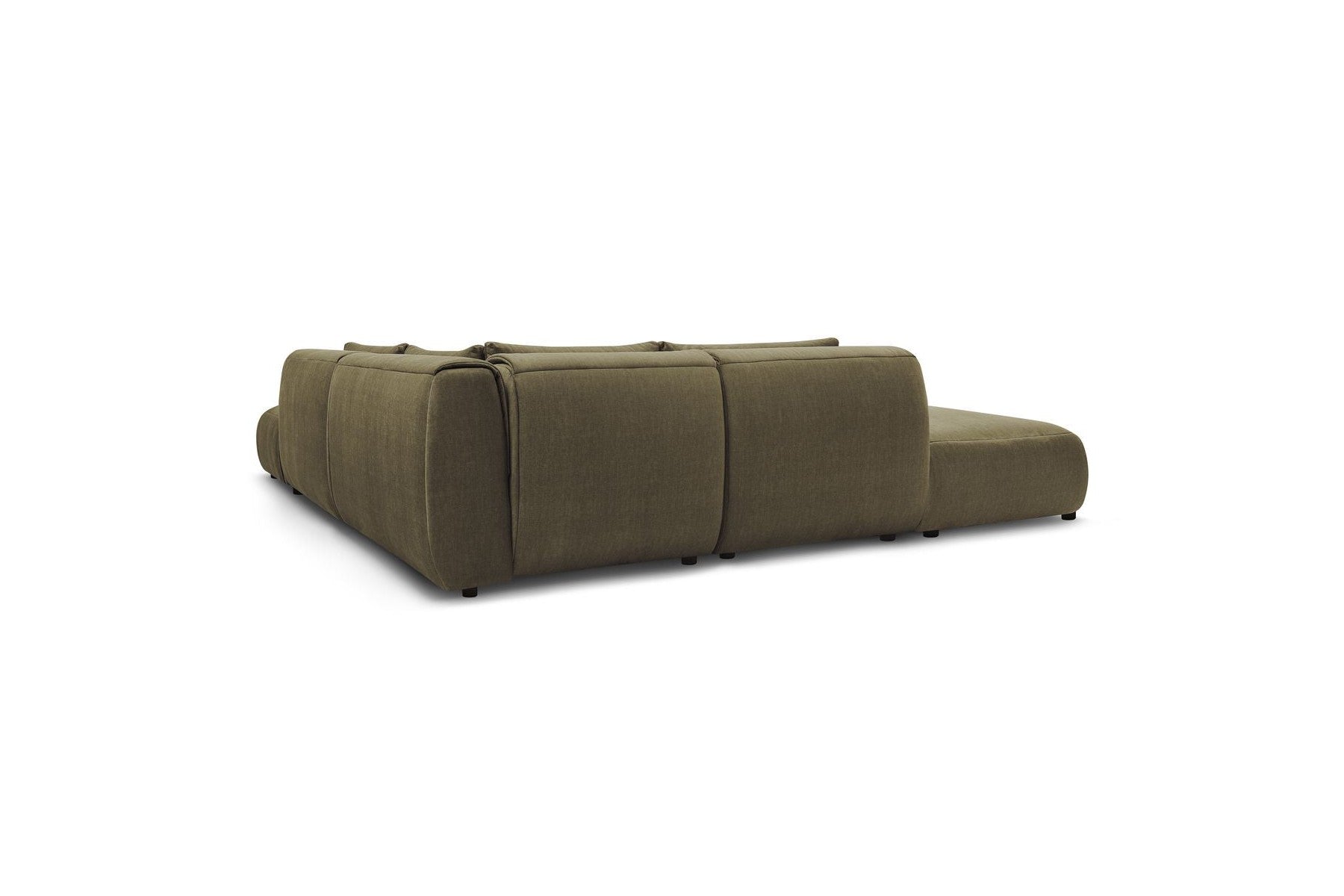 Jeanne - Canapé D'Angle Fixe Modulable - Tissu Velours Avec 2 Chauffeuses, 1 Angle Et 2 Poufs