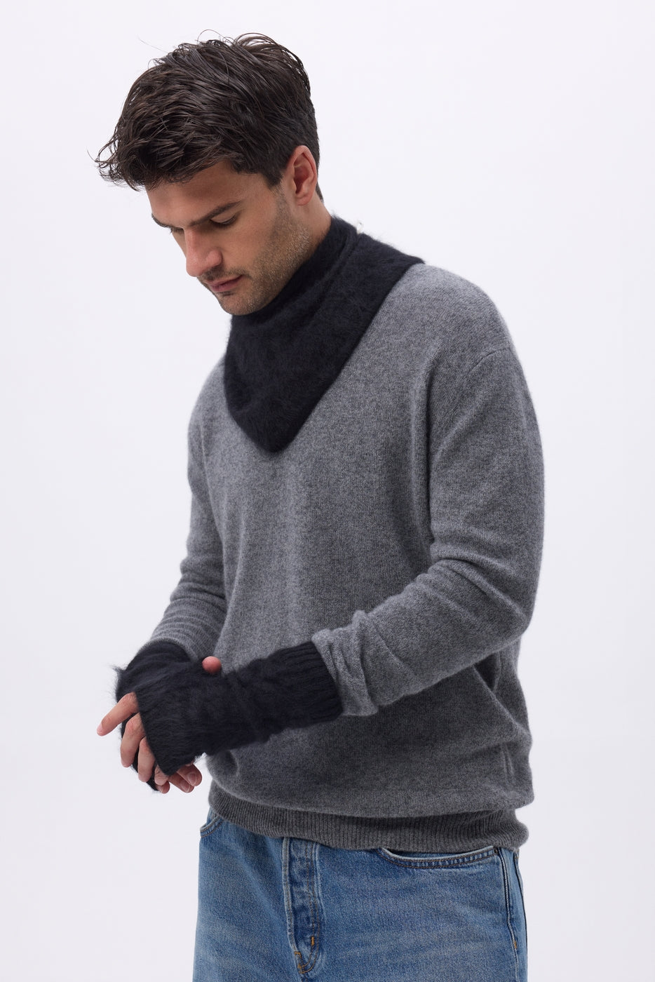 Manoplas – Cachemira cepillada Kael - Negro - Unisex