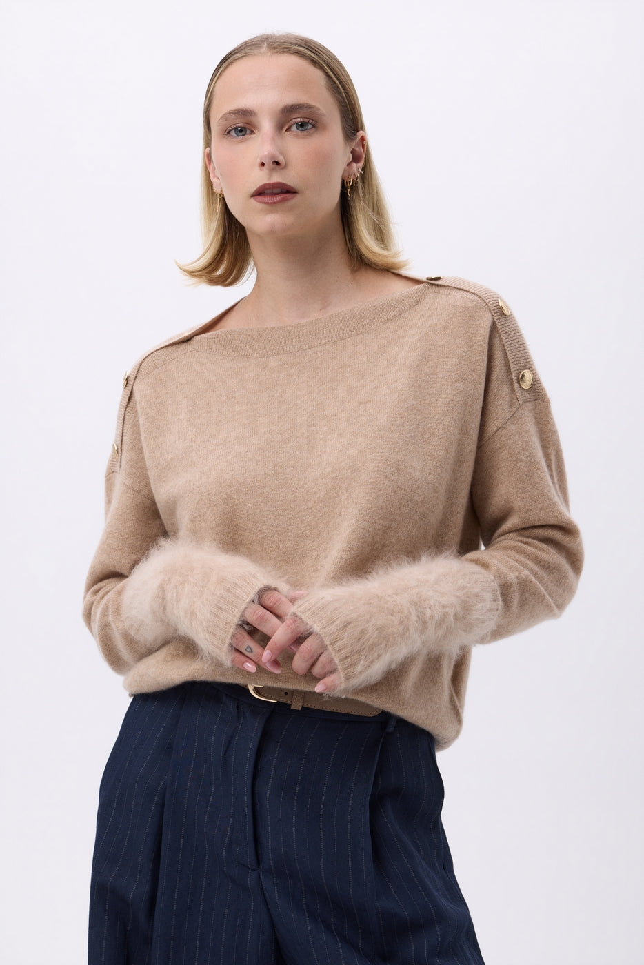 Rękawiczki bez palców – Czesany kaszmir Kael - Kremowy beż - Unisex