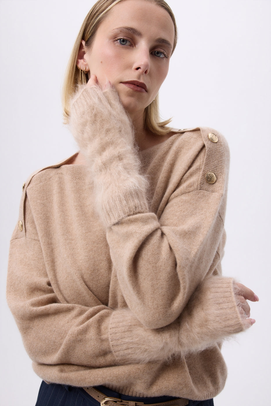 Rękawiczki bez palców – Czesany kaszmir Kael - Kremowy beż - Unisex