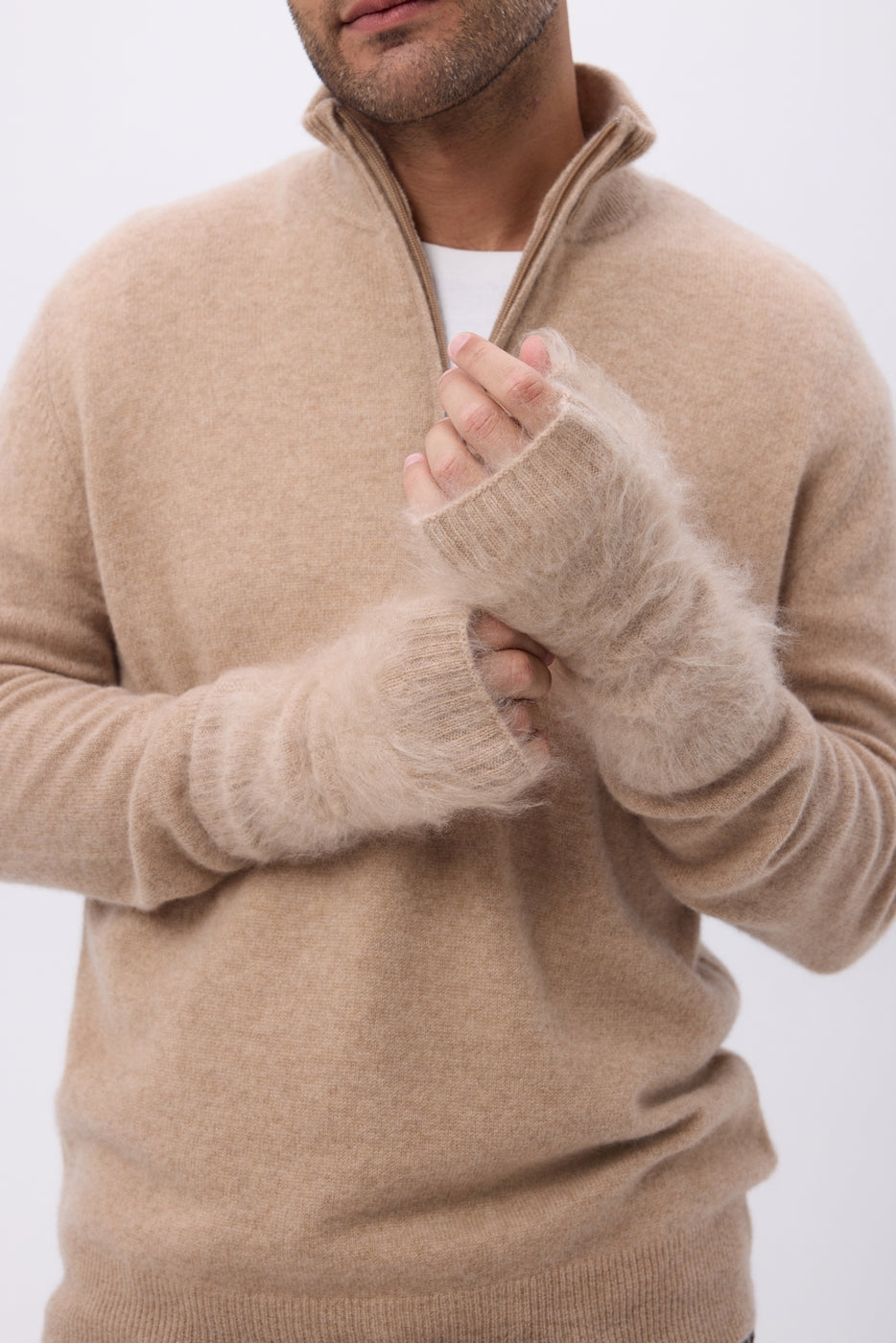 Rękawiczki bez palców – Czesany kaszmir Kael - Kremowy beż - Unisex