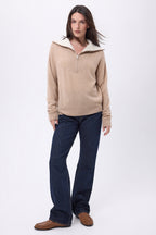 Maglione Kalon con Ampio Collo Alto Zip - Beige Crema - Donna - 100% Cashmere