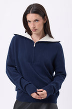 Pullover mit hohem Reißverschlusskragen Kalon – Marineblau – Damen – 100 % Kaschmir
