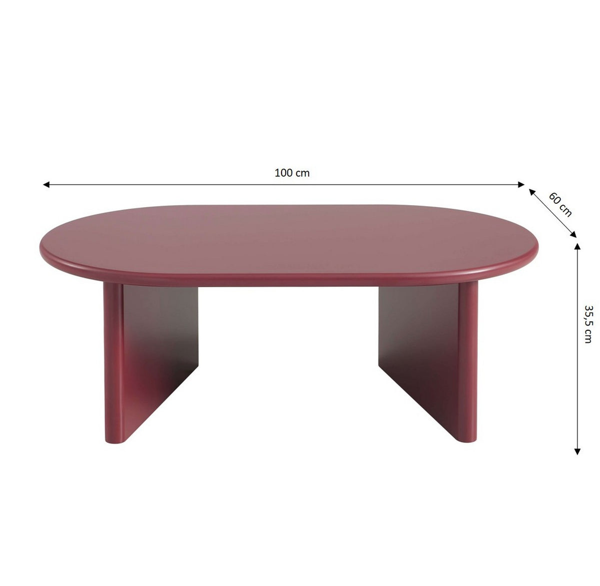 Karia - Table Basse Ovale - Effet Laqué - Bordeaux
