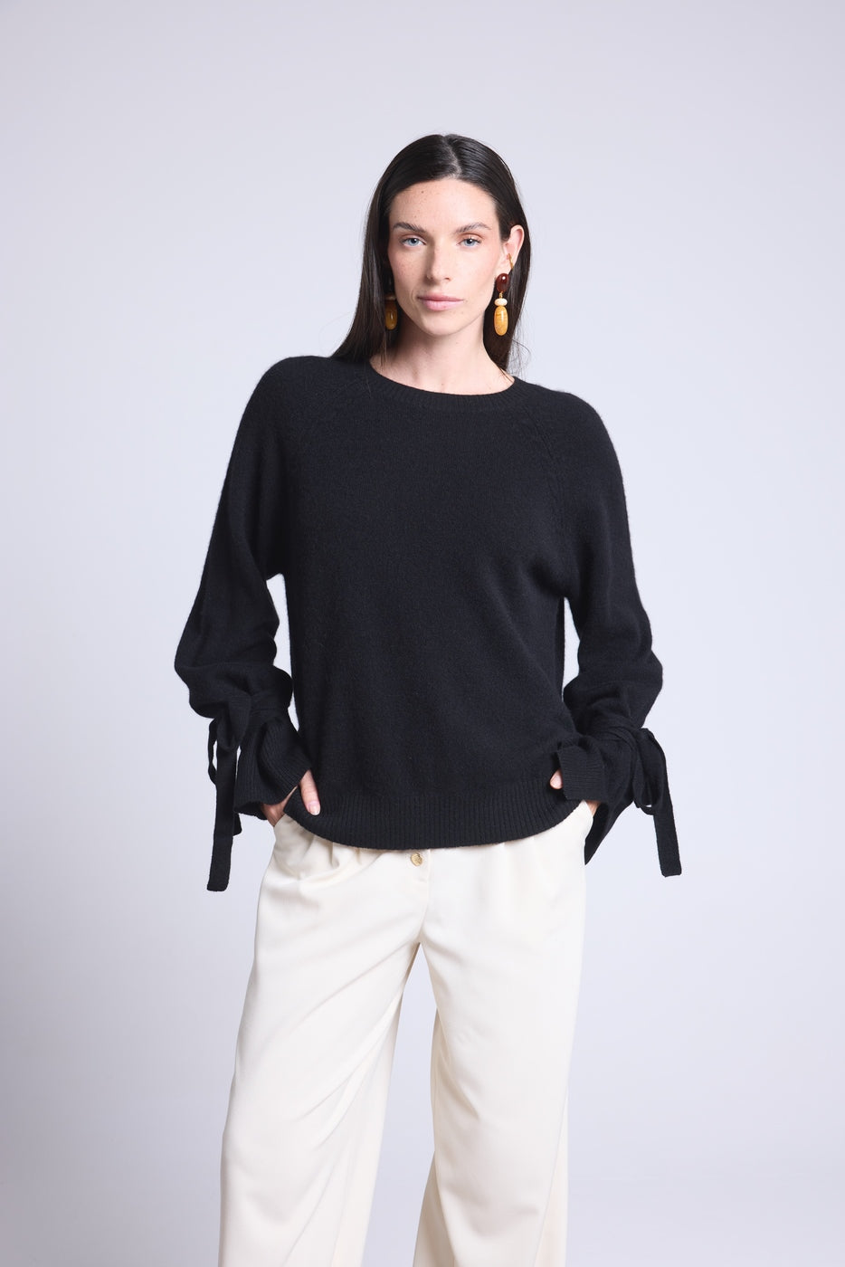 Jersey Cuello Redondo Lazos Muñecas Kelly - Negro - Mujer