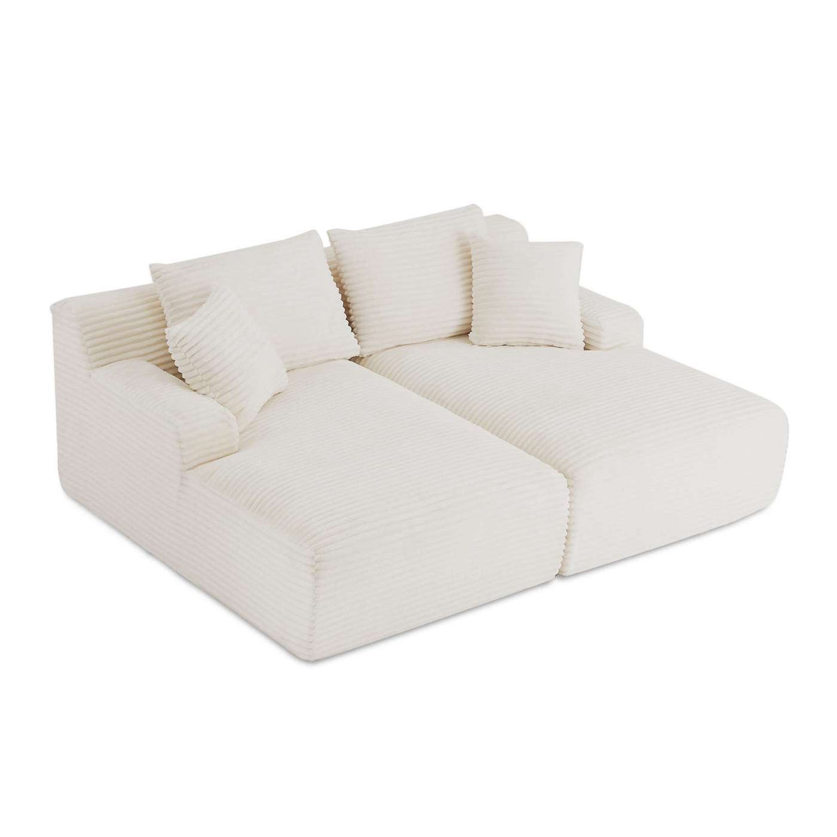 Kenedy - Canapé Droit Profond Fixe Et Compressé 3 Places - Velours Côtelé - Beige