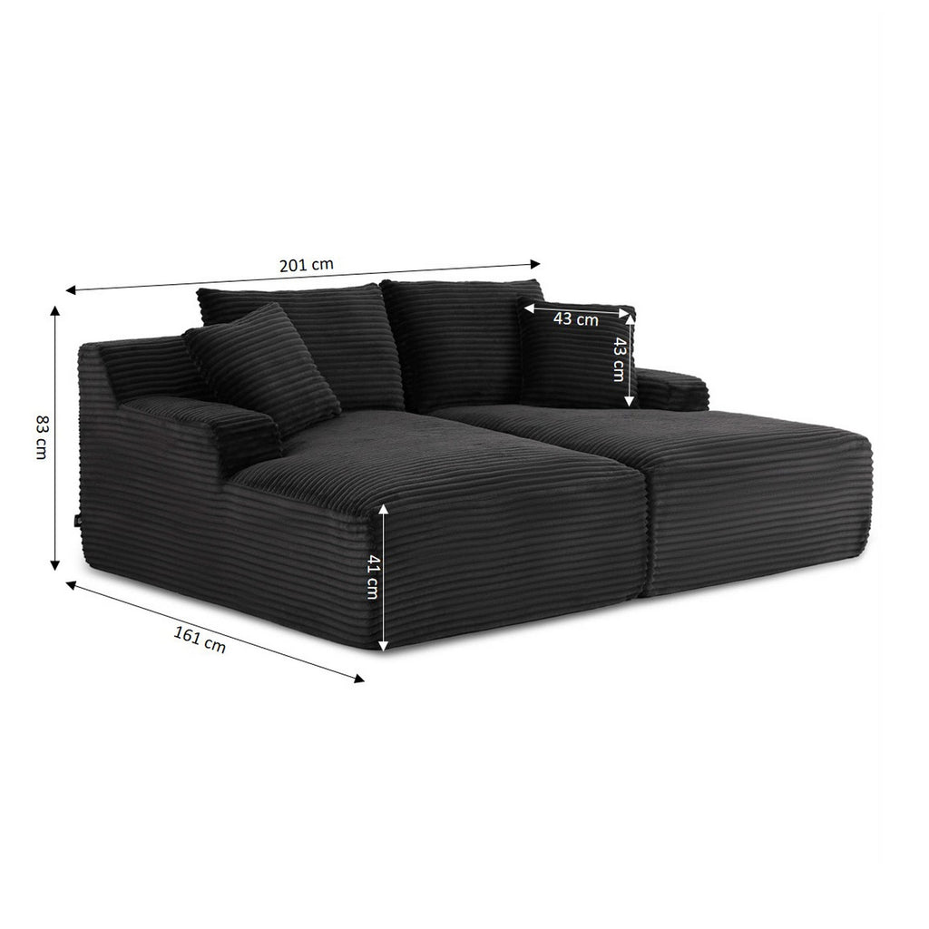 Kenedy - Canapé Droit Profond Fixe Et Compressé 3 Places - Velours Côtelé - Gris Foncé