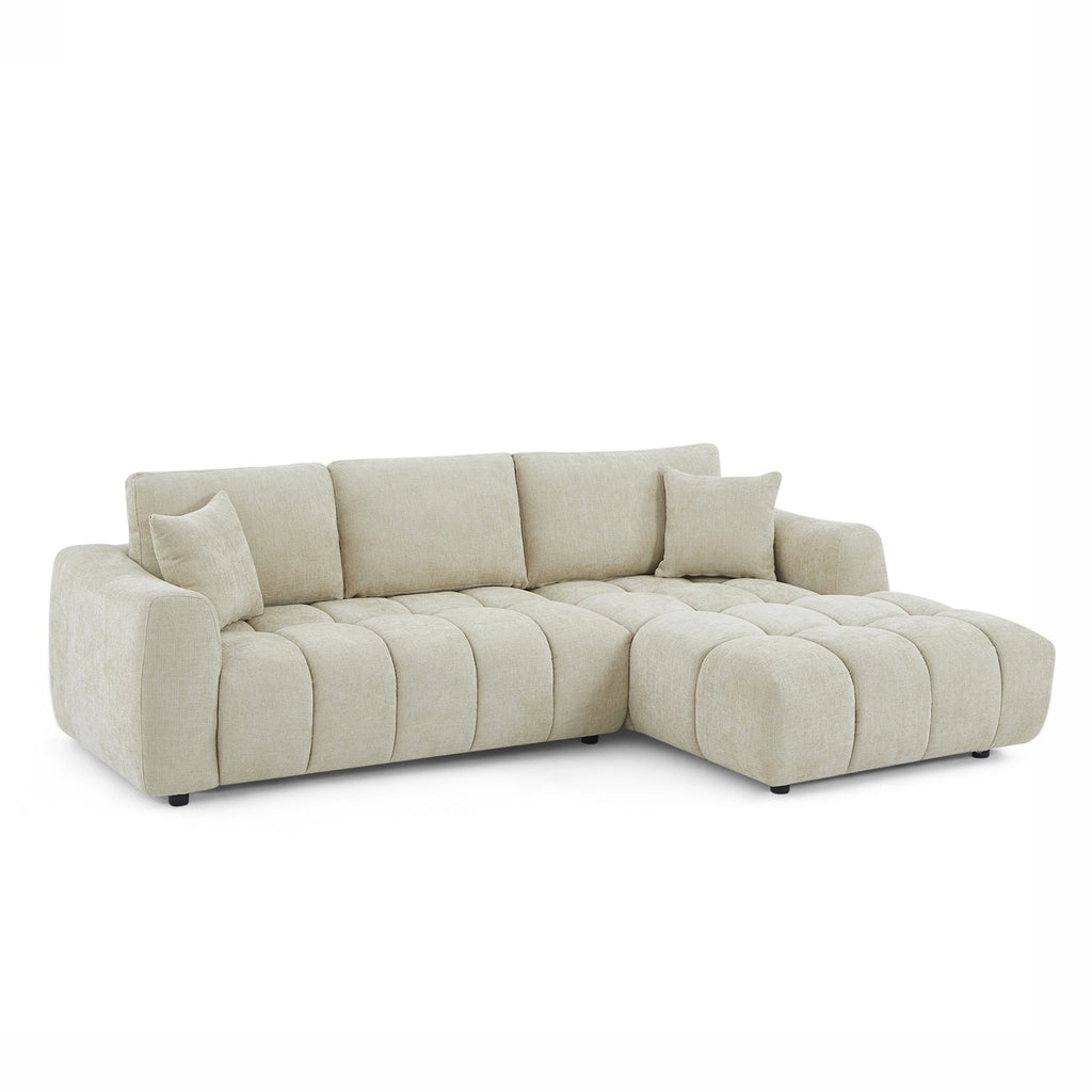 Kerea - Canapé D'Angle Droit Fixe 4 Places - Tissu Chenille Taupe
