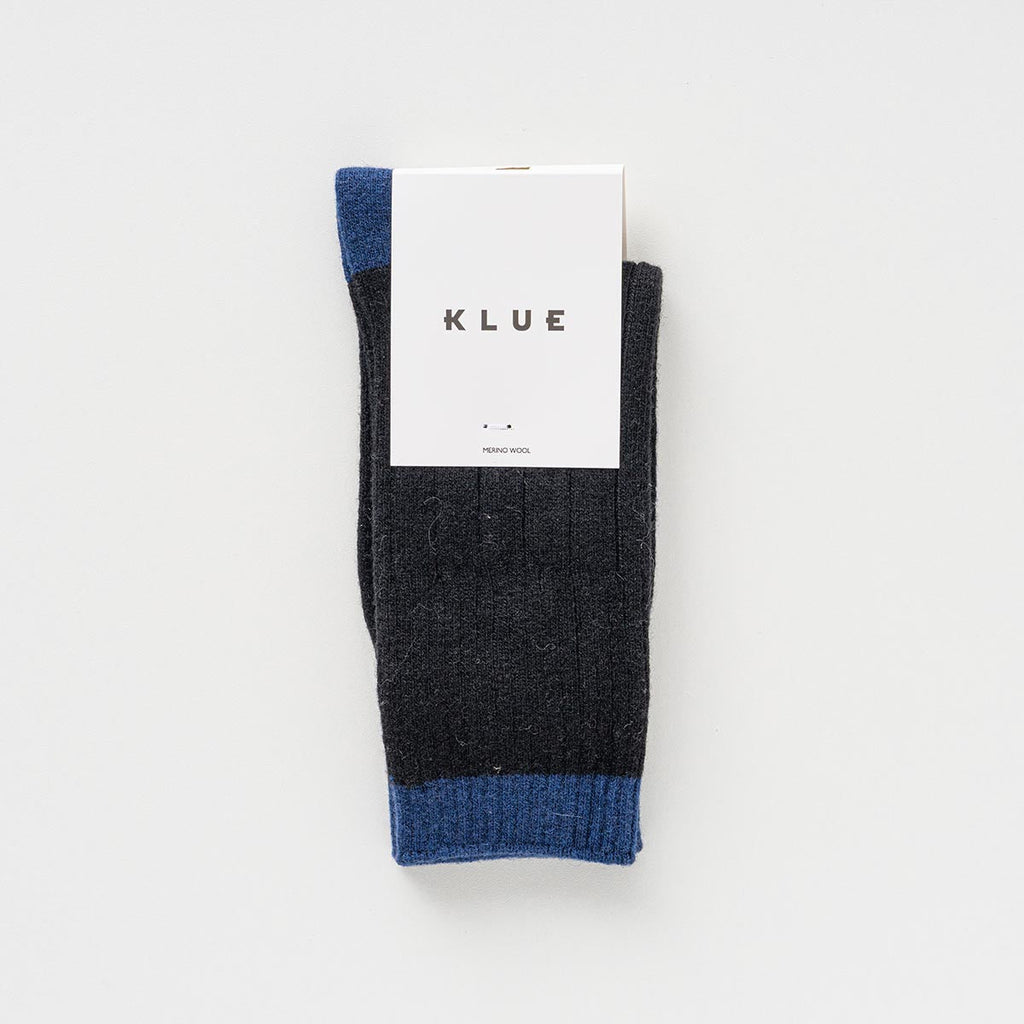 Chaussettes En Laine Mérinos Avec Bandes - Noir Et Bleu