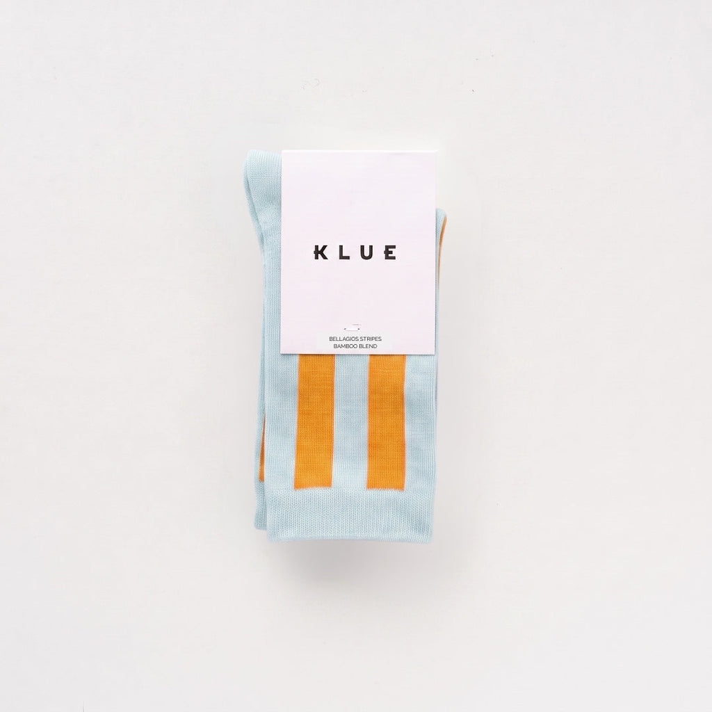Chaussettes Rétro Rayées Bellagio - Bleu Brume Et Orange