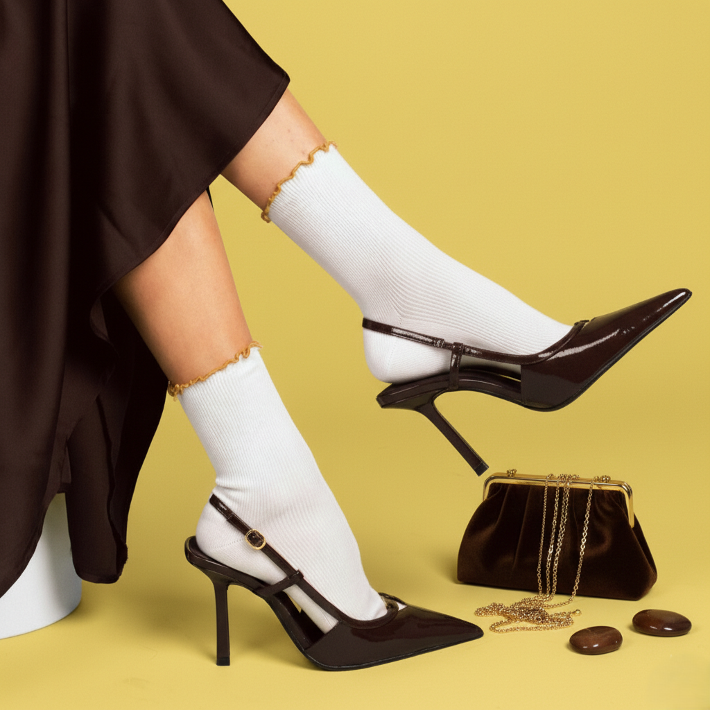 Chaussettes En Coton Biologique À Volants - Or