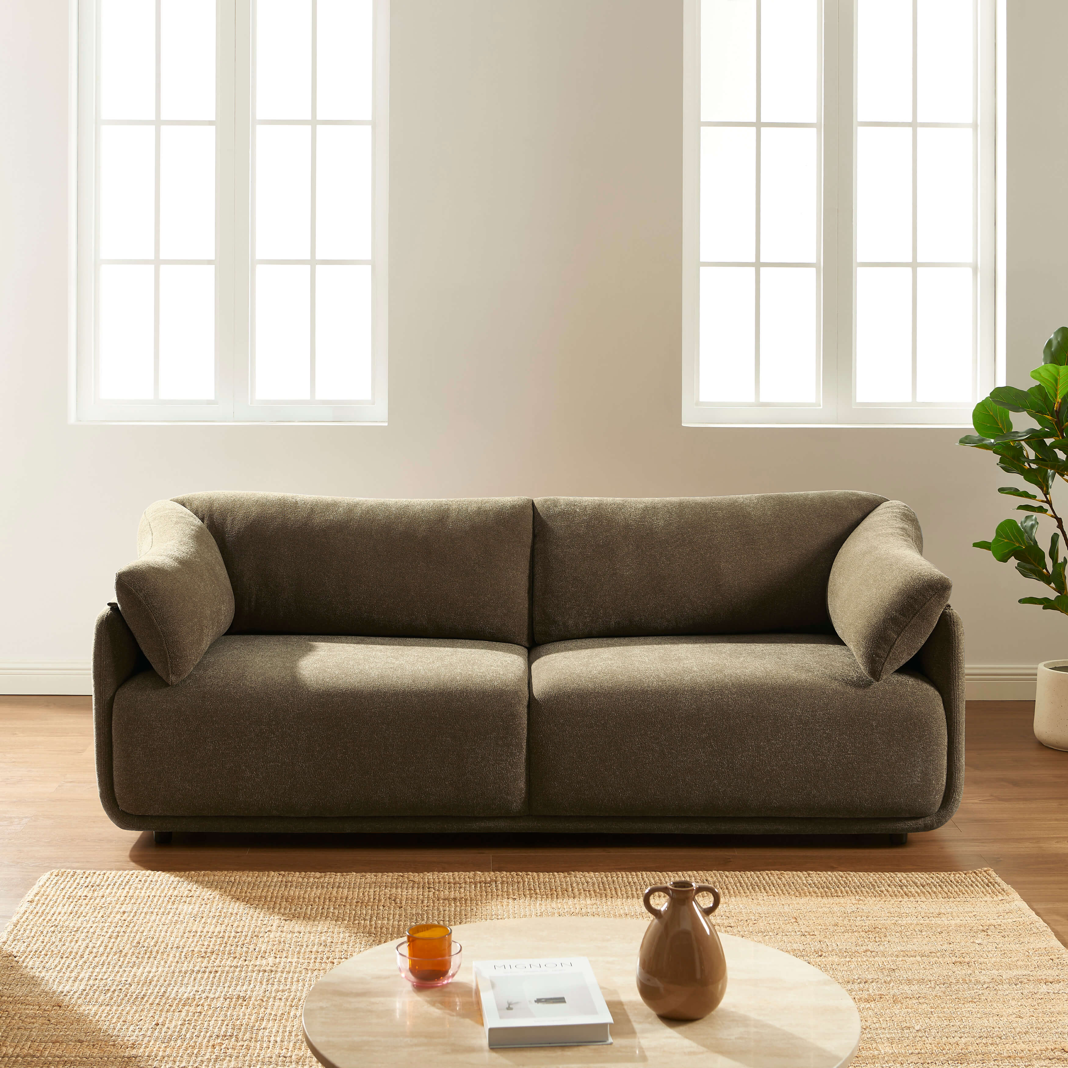 Kurly - Canapé 3 Places - Tissu Texturé - Taupe