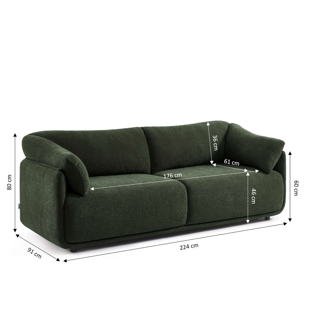 Kurly - Canapé 3 Places - Tissu Texturé - Vert