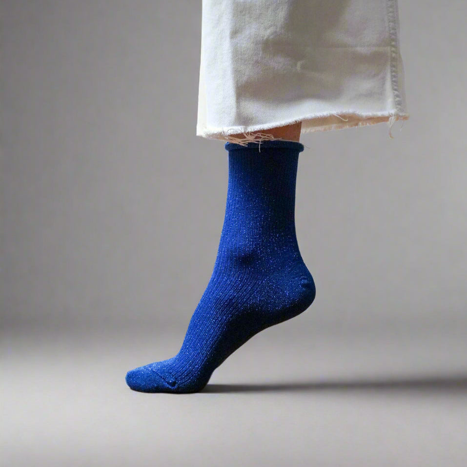 Eco-Friendly Glittery Lurex Socks - Electric Blue