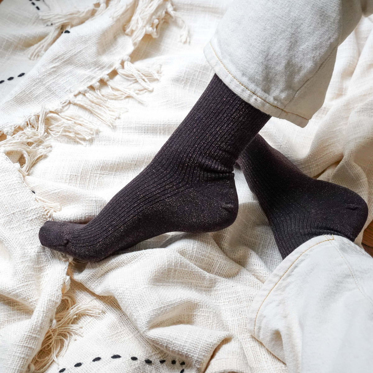 Chaussettes Lurex Pailletées Écologique - Chocolat Marron Foncé