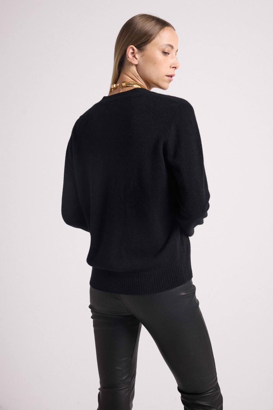 Cárdigan boyfriend de cuello en V Lea - Negro - Mujer