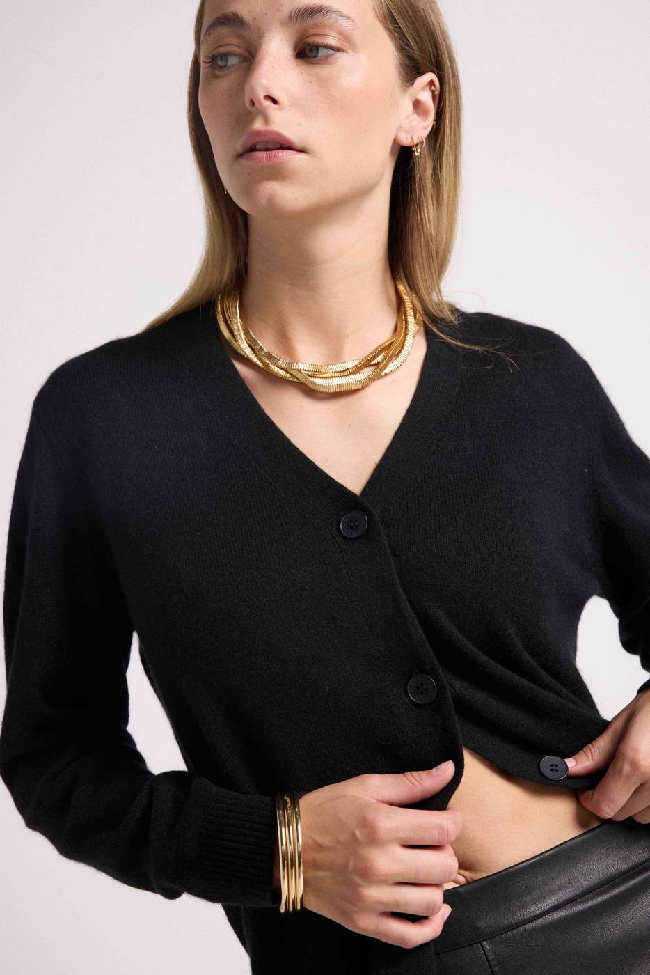 Cárdigan boyfriend de cuello en V Lea - Negro - Mujer