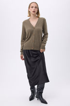 Boyfriend-Cardigan mit V-Ausschnitt Lea – Khakigrün – Damen