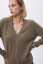 Boyfriend-Cardigan mit V-Ausschnitt Lea – Khakigrün – Damen