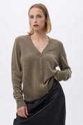Boyfriend-Cardigan mit V-Ausschnitt Lea – Khakigrün – Damen