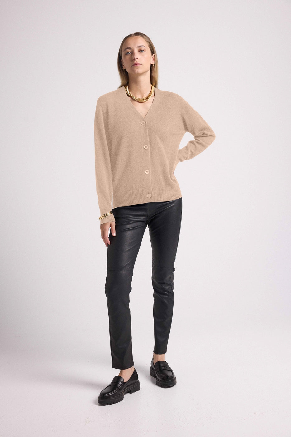 Boyfriend Cardigan Col V Lea - Beige Crème - Femme