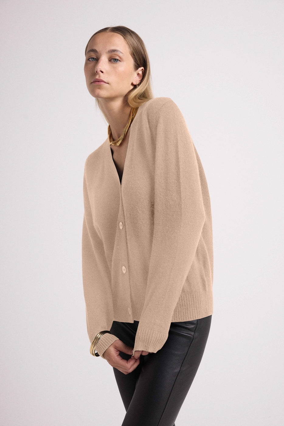 Boyfriend Cardigan Col V Lea - Beige Crème - Femme