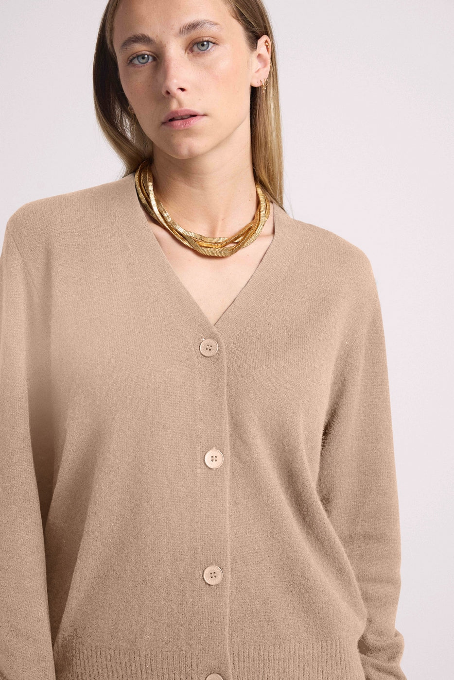 Boyfriend Cardigan Col V Lea - Beige Crème - Femme
