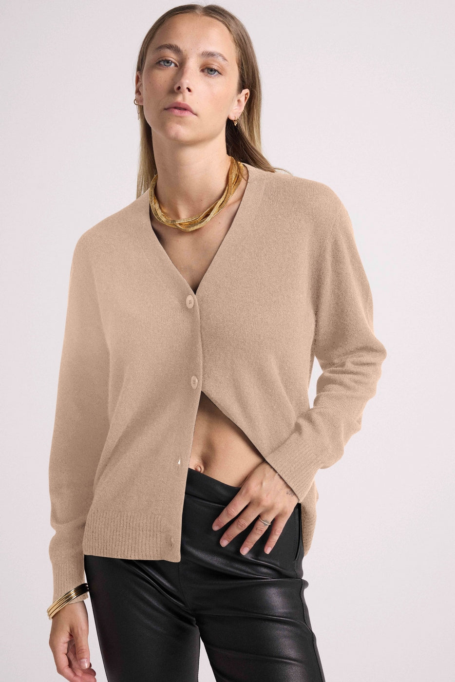 Boyfriend Cardigan Col V Lea - Beige Crème - Femme