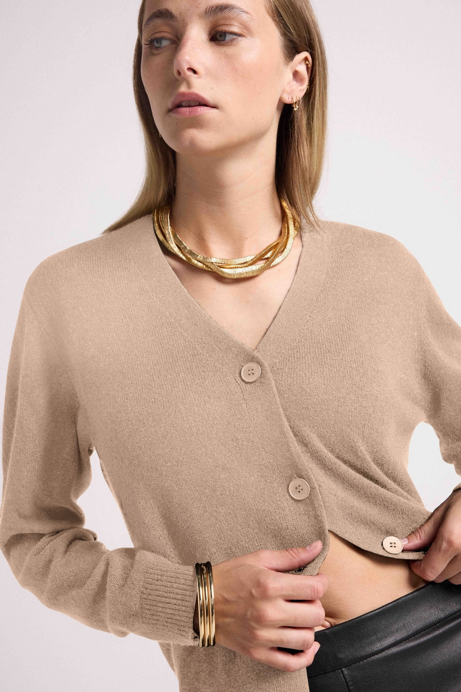 Boyfriend Cardigan Col V Lea - Beige Crème - Femme