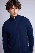 Gilet Zippe Col Montant Leo - Bleu Marine - Homme - 100% Cachemire