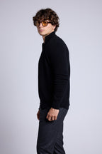 Gilet Zippe Col Montant Leo - Noir Et Gris - Homme - 100% Cachemire