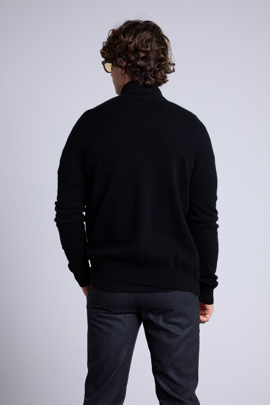 Gilet Zippe Col Montant Leo - Noir Et Gris - Homme - 100% Cachemire