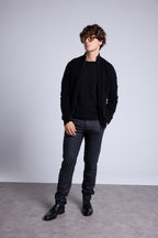 Gilet Zippe Col Montant Leo - Noir Et Gris - Homme - 100% Cachemire