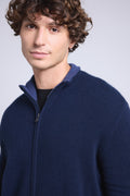 Gilet Zippe Col Montant Leo - Bleu Marine Et Indigo - Homme - 100% Cachemire