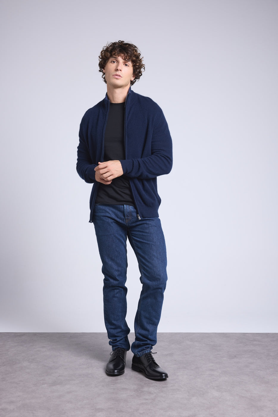 Gilet Zippe Col Montant Leo - Bleu Marine Et Indigo - Homme - 100% Cachemire