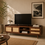 Leon - Meuble Tv - Noyer & Cannage