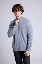 Cárdigan con cremallera y cuello alto Leo - Gris oscuro - Hombre