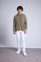Strickjacke mit Reißverschluss und Stehkragen Leo - Khakigrün - Herren - 100% Kaschmir