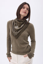 Lille Bandana Leo - Meleret Khaki Hvid - Dame - 100 % Kashmir