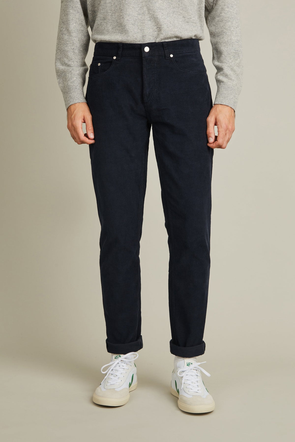 Pantalon 5 Poches Velours Bleu Marine - Homme