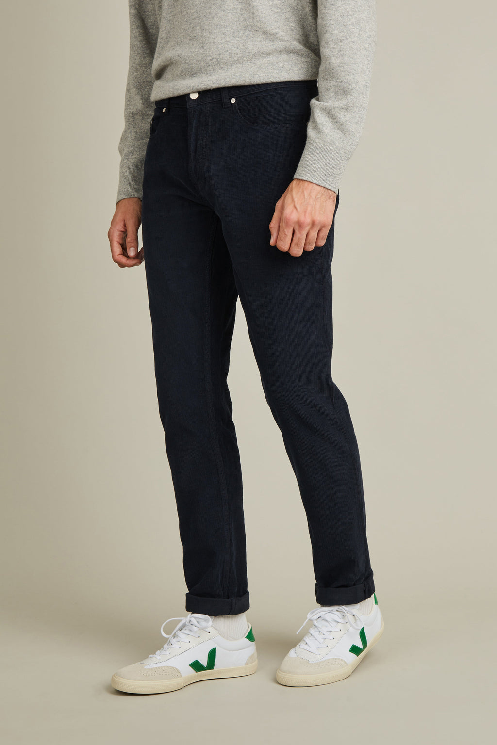 Pantalon 5 Poches Velours Bleu Marine - Homme