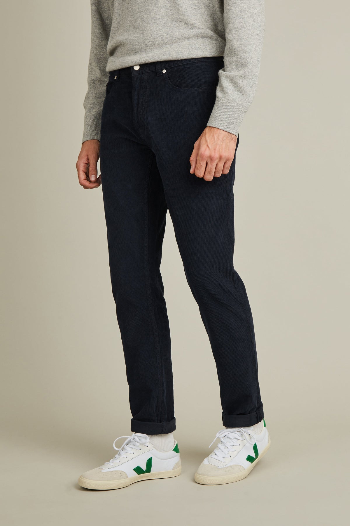 Pantalon 5 Poches Velours Bleu Marine - Homme