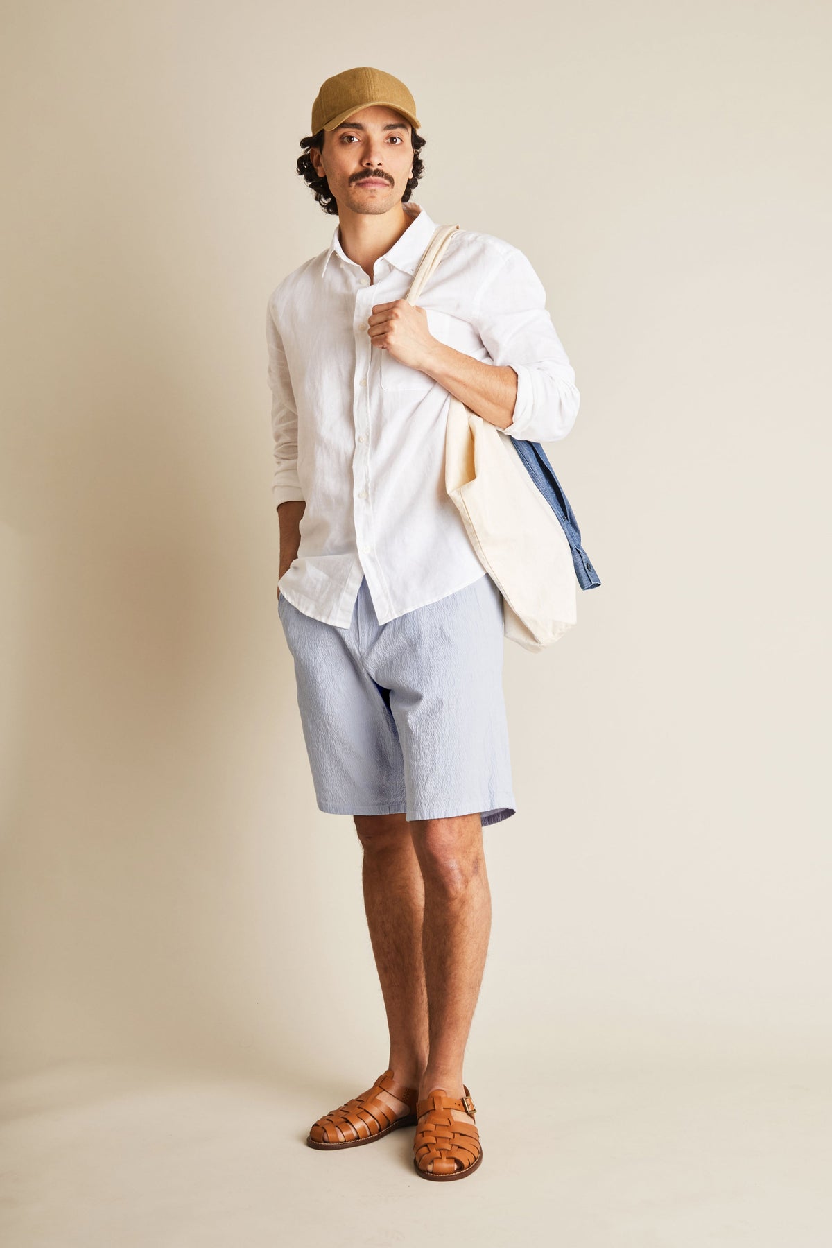 Bermudas Seersucker Azul - Hombre