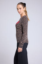 Maglione Girocollo Print Leopard Cuore Rosso Letizia - Leopard Beige Rosso