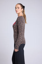 Maglione Girocollo Print Leopard Cuore Rosso Letizia - Leopard Beige Rosso