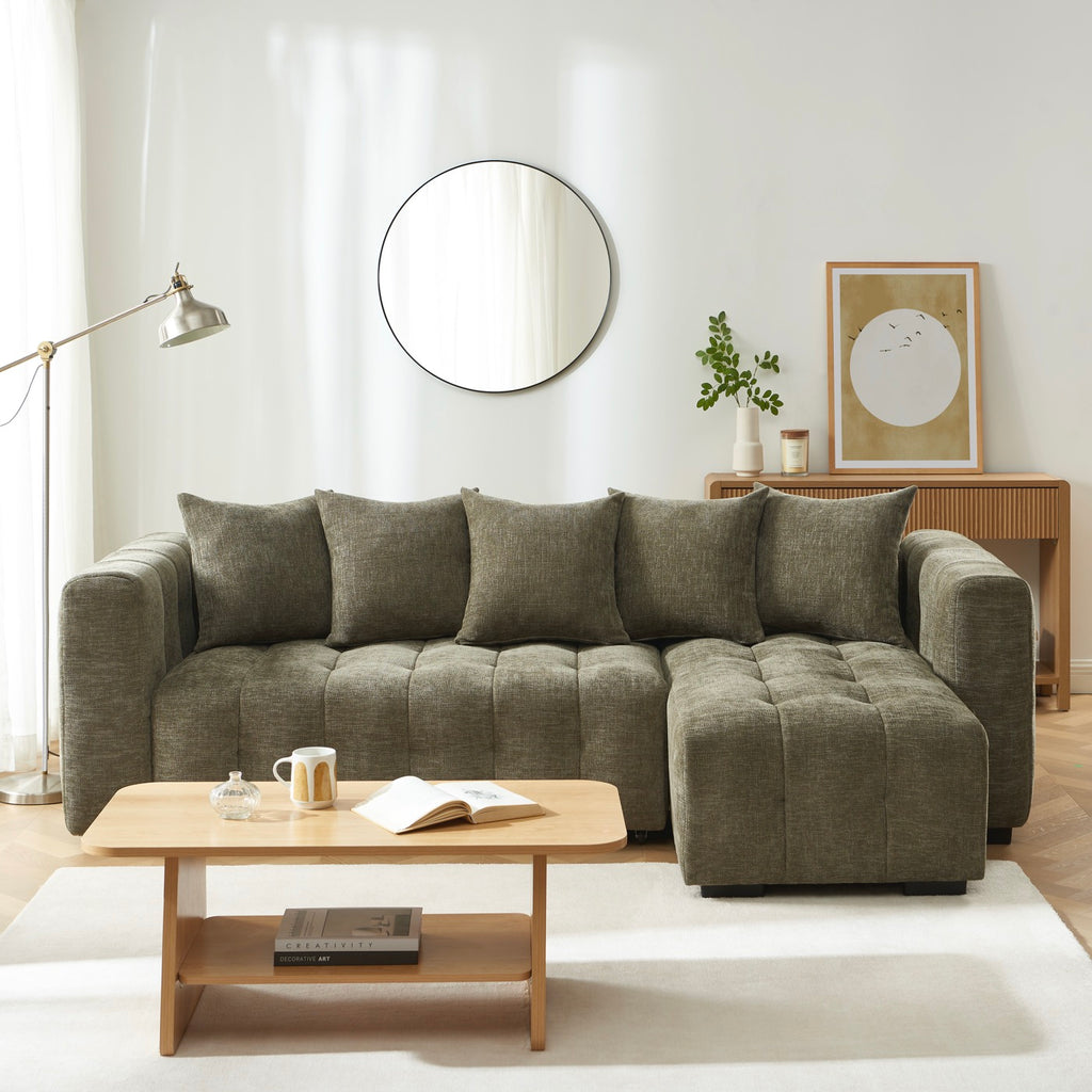 Levia - Canapé D'Angle Convertible Et Réversible 4 Places - Tissu Vert