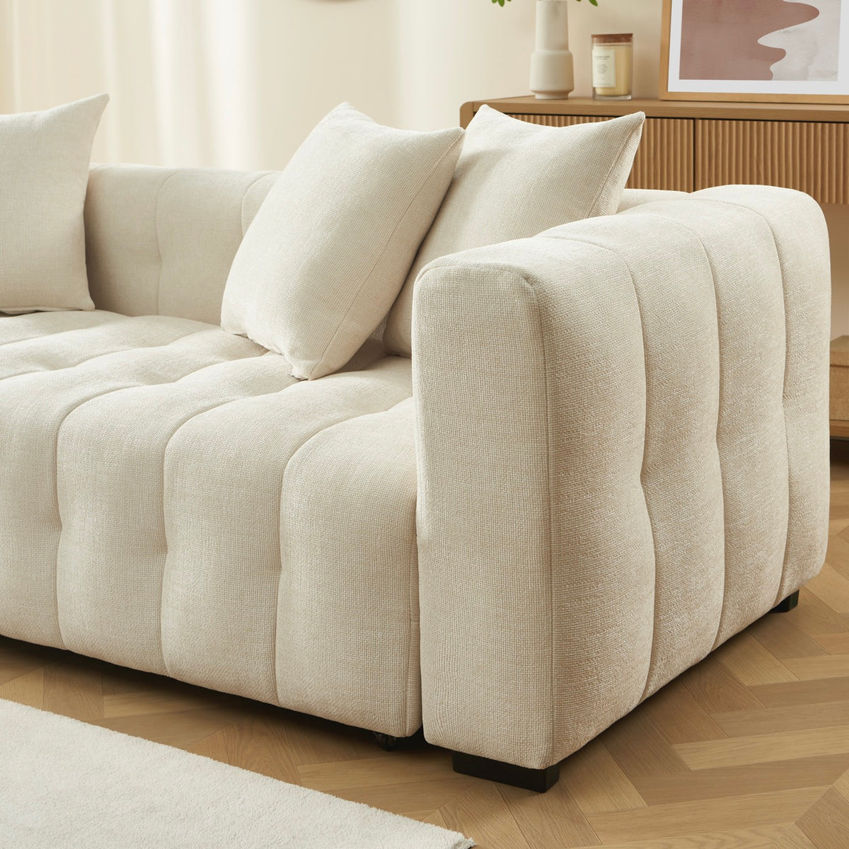 Levia – 3-personers lige sovesofa – Beige stof