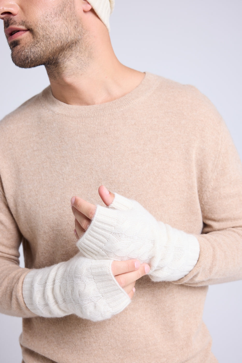Unisex Lili Fingerless Gloves - White - Unisex