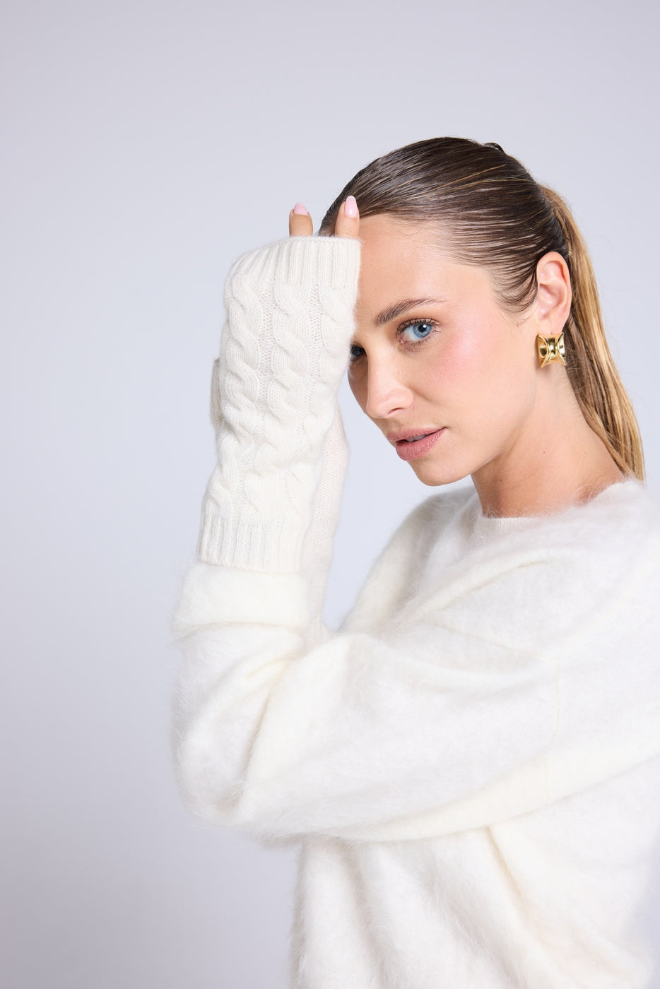 Unisex Lili Fingerless Gloves - White - Unisex
